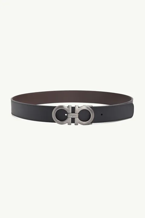 SALVATORE FERRAGAMO Men Reversible Gancini Belt 3.5cm in Black/Dark Brown Calfskin RHW
