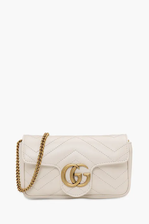 GUCCI Super Mini GG Marmont Shoulder Bag in White GHW