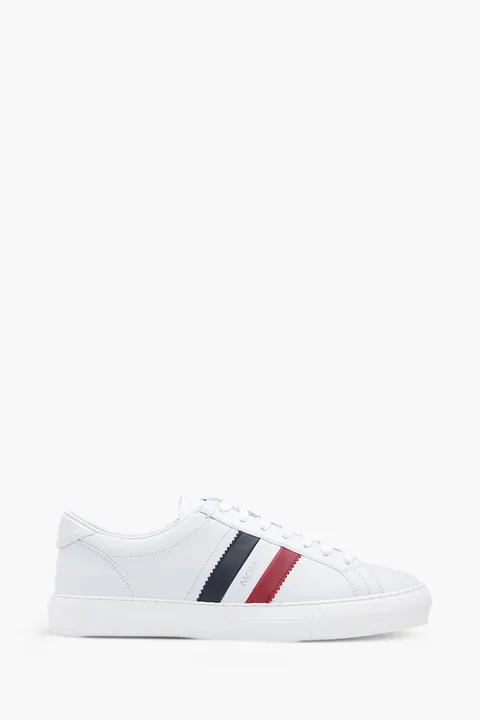 MONCLER Men New Monaco Tennis Sneakers in White with Iconic Band
