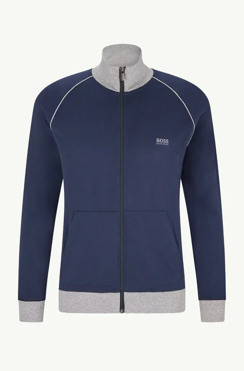 HUGO BOSS Men Mix & Match Loungwear Track Suit Jacket in Dark Blue/Grey Stretch-Cotton