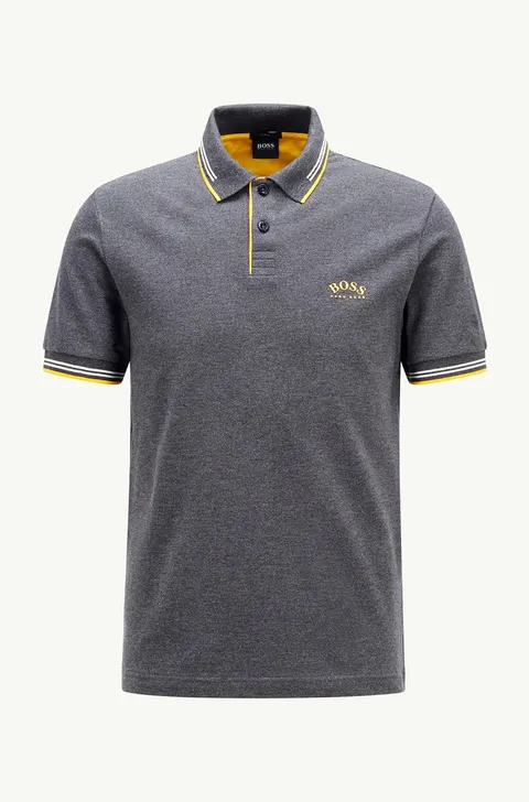 HUGO BOSS Men Slim Fit Polo Shirt in Dark Grey/White/Yellow with Curved Logo