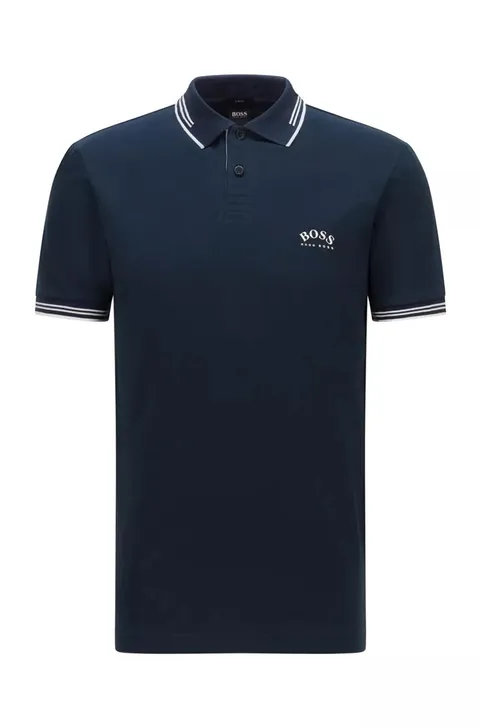 HUGO BOSS Men Slim Fit Polo Shirt in Blue/White with Curved Logo