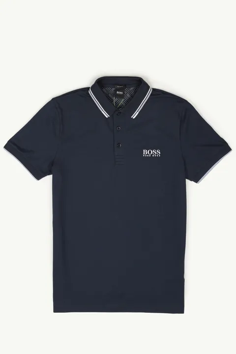 HUGO BOSS Men Regular Fit Active-Stretch Golf Polo Shirt in Dark Blue/White with S.Cafe