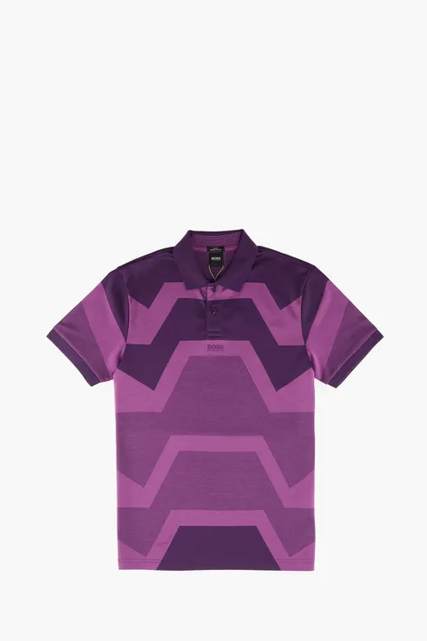 HUGO BOSS Men Jacquard Pattern Slim Fit Polo Shirt in Dark Purple Multicolor