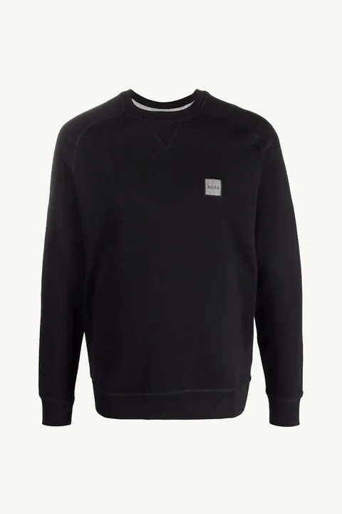 HUGO BOSS Men Westart 1 Relaxed Fit Sweatshirt in Black with Melange Logo Patch