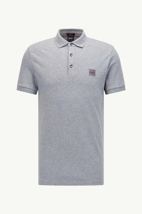 HUGO BOSS Men Passenger 1 Slim Fit Polo Shirt in Grey Stretch-Cotton Pique