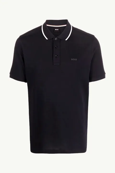 HUGO BOSS Men Parlay 145 Regular Fit Polo Shirt in Black with Tonal Logo