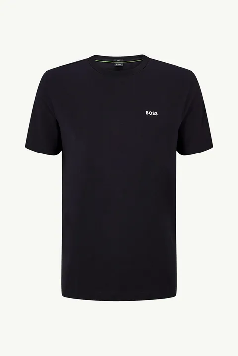 HUGO BOSS Men Tee Regular Fit T-Shirt in Black Stretch-Cotton with Contrast Logo