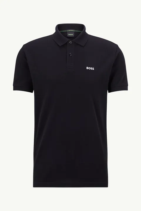 HUGO BOSS Men Piro Regular Fit Polo Shirt in Black Cotton with Embroidered Logo
