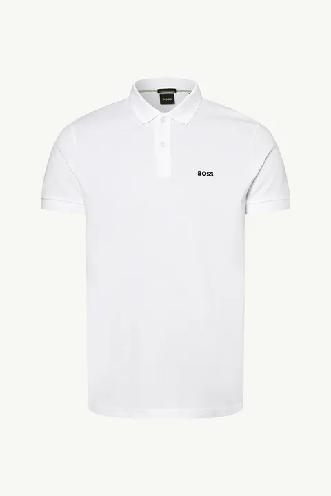 HUGO BOSS Men Piro Regular Fit Polo Shirt in White Cotton with Embroidered Logo