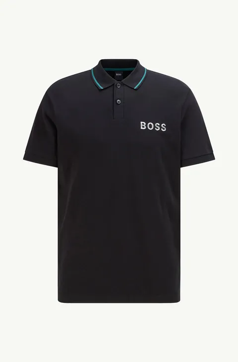 HUGO BOSS Men Tobin_Za Regular Fit Polo Shirt in Black Cotton-Pique with Metallic Logo