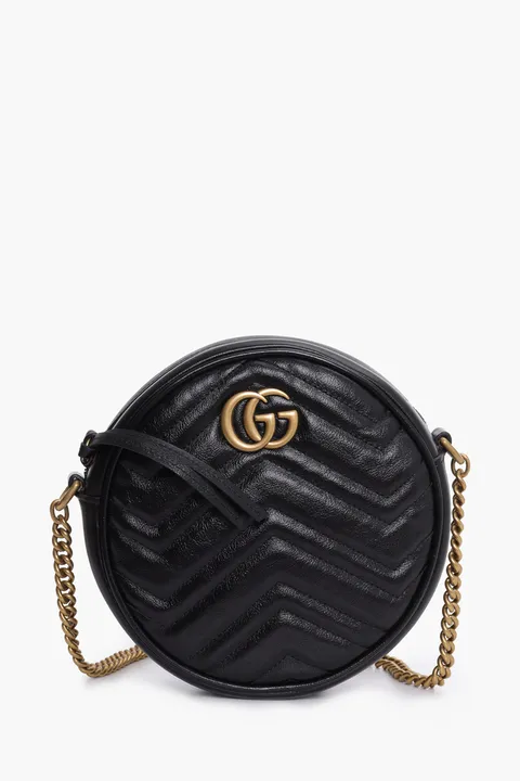 GUCCI Mini GG Marmont Round Shoulder Bag in Black