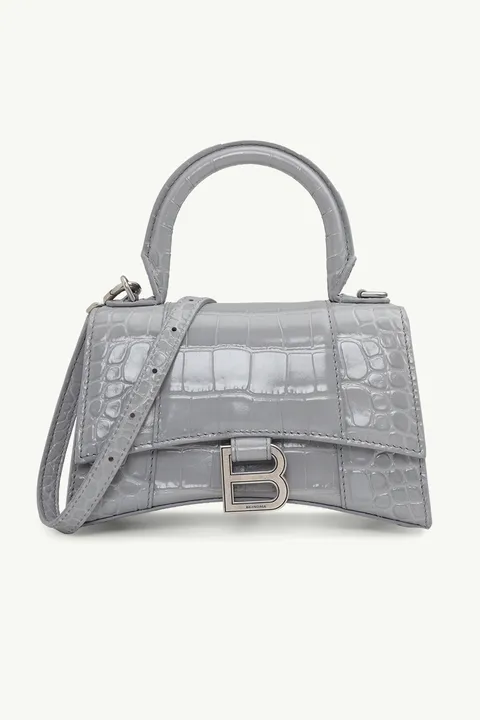 BALENCIAGA Hourglass Top Handle XS in Grey Croco SHW