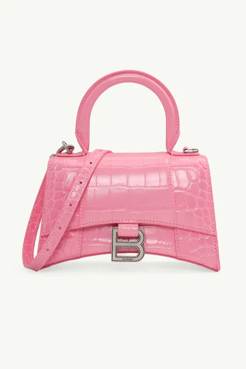 BALENCIAGA Hourglass Top Handle XS in Pink Croco SHW