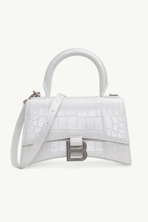 BALENCIAGA Hourglass Top Handle XS in White Croco SHW