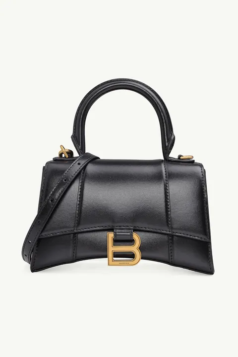 BALENCIAGA Hourglass Top Handle XS in Black Shiny GHW