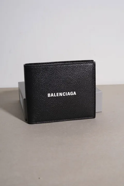 BALENCIAGA Logo Bi-fold Wallet in Black Grained