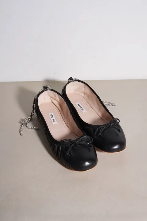 MIU MIU Women Ballerina in Black Nappa Leather with Detachable Crystal Strap