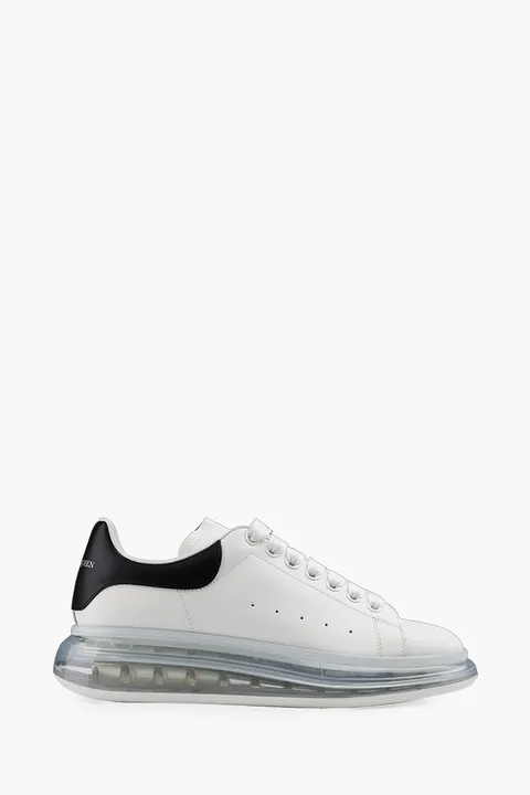 ALEXANDER MCQUEEN Men Transparent Oversized Lace-Up Sneakers in White/Black Smooth Leather