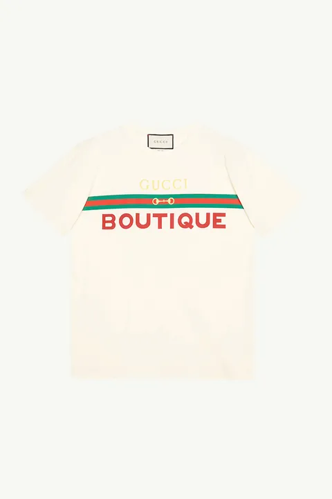 GUCCI Women Gucci Boutique Print Oversize T-Shirt in Off White Cotton