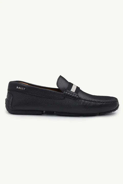 BALLY Men Driver Pearce Loafers in Black with Trainspotting Stripe