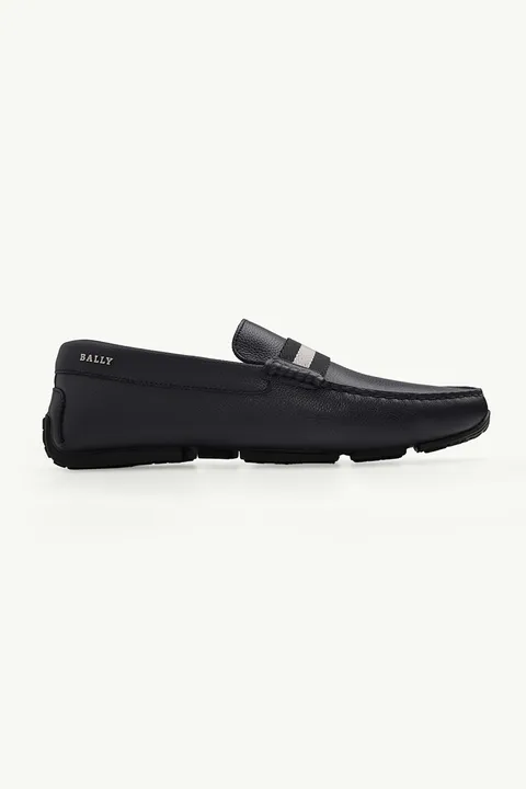 BALLY Men Driver Pearce Loafers in Navy Blue with Trainspotting Stripe