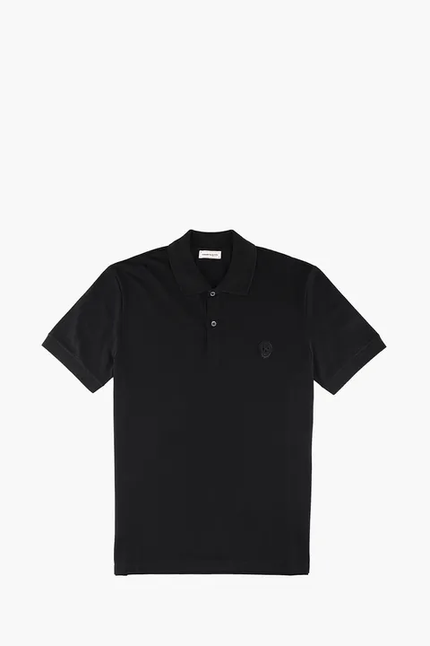 ALEXANDER MCQUEEN Men Skull Embroidered Polo Shirt in Black