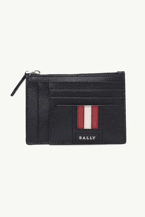 BALLY Torck Zipper Card Holder in Black Bovine Leather