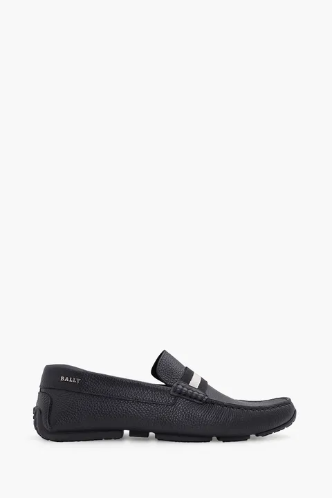 BALLY Men Driver Pearce Loafers in Black Bovine with Trainspotting Stripe