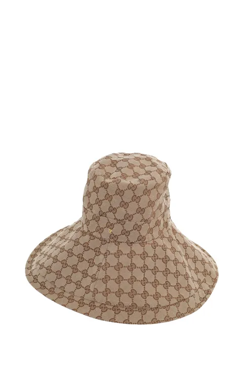 GUCCI GG Canvas Wide Brim Hat in Beige/Ebony