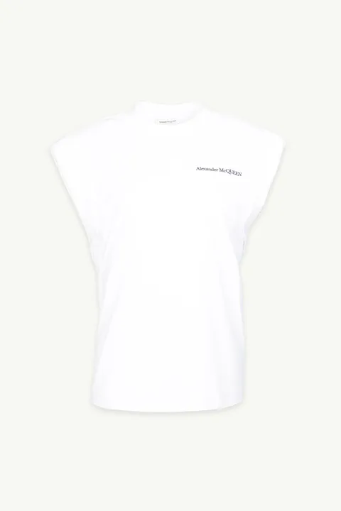ALEXANDER MCQUEEN Women Signature Shoulder Pads T-Shirt in Optical White