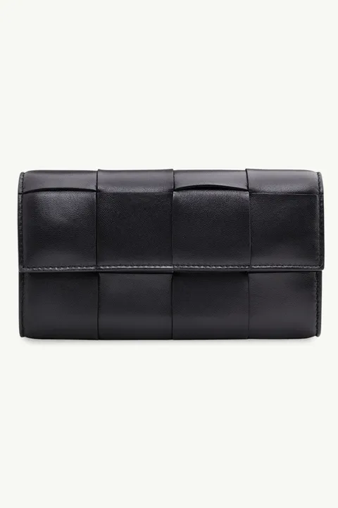 BOTTEGA VENETA Intreccio Flap Continental Wallet in Black