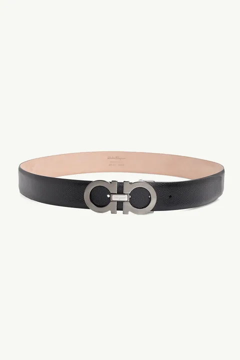 SALVATORE FERRAGAMO Men Adjustable Gancini Belt 3.5cm in Black Calfskin RHW