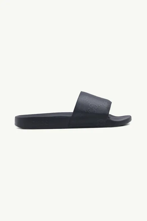 GUCCI Men All Over Logo Motif Slides in Black Demetra