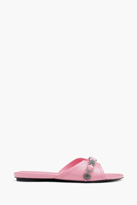 BALENCIAGA Women Cagole Flat Sandals in Pink Arena lambskin