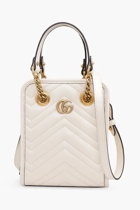 GUCCI Mini GG Marmont Matelassé Bag in White Chevron Leather