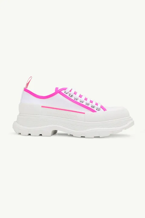 ALEXANDER MCQUEEN Women Tread Slick Lace-up Sneakers in White/Pink