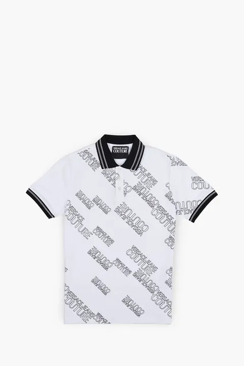 VERSACE JEANS COUTURE Men All Over Diagonal Logo Polo Shirt in White/Black