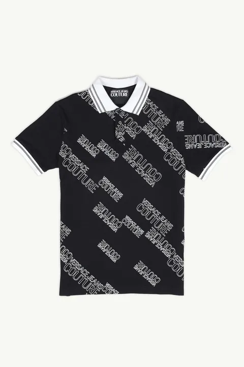 VERSACE JEANS COUTURE Men All Over Diagonal Logo Polo Shirt in Black/White