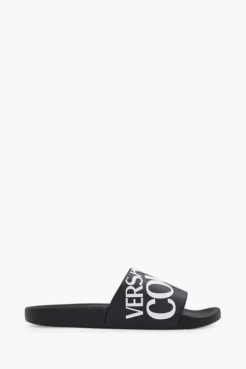 VERSACE JEANS COUTURE Women Diagonal Logo Rubber Slides in Black
