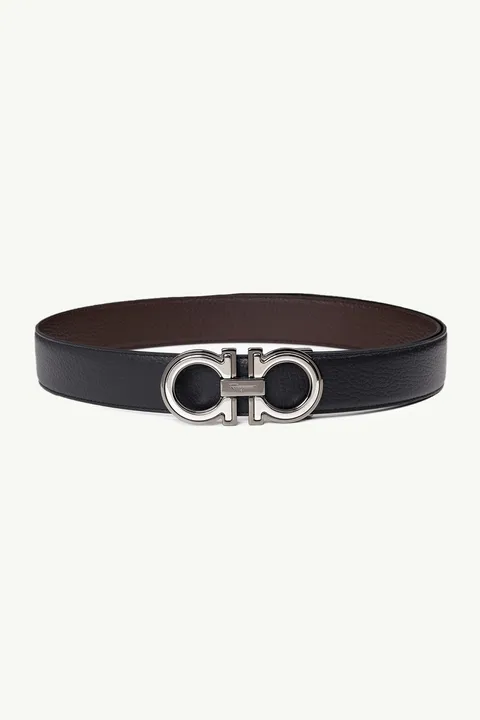SALVATORE FERRAGAMO Men Reversible Double-Layered Gancini Belt 3.5CM in Black/Brown SHW