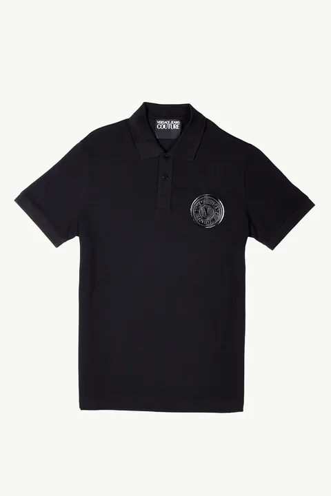 VERSACE JEANS COUTURE Men V-Emblem Polo Shirt in All Black