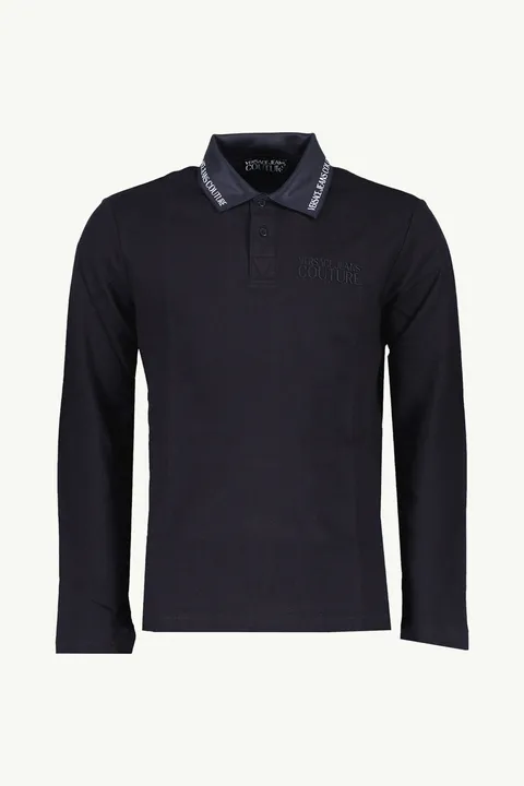 VERSACE JEANS COUTURE Men Long Sleeves Polo Shirt in Black with Logo on Collar