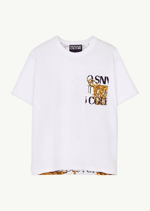 VERSACE JEANS COUTURE Men T-Shirt in White/Gold with Logo Couture on Pocket and on the Back