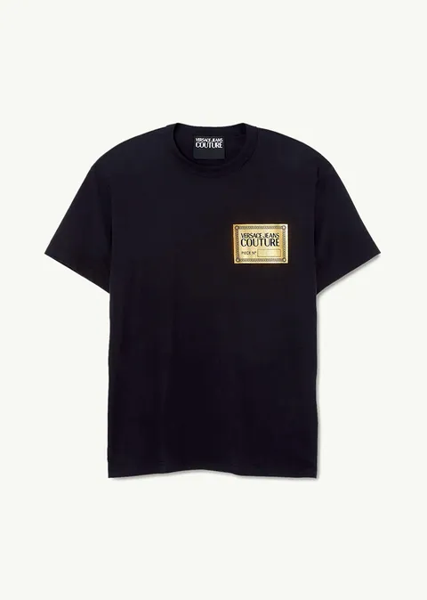 VERSACE JEANS COUTURE Men Piece Number Logo T-Shirt in Black/Gold