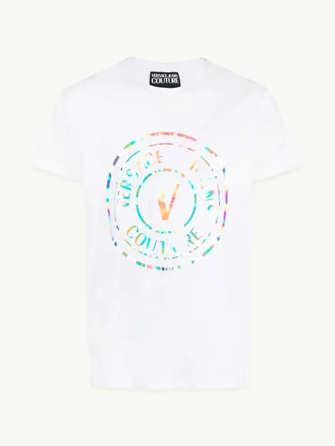 VERSACE JEANS COUTURE Men V-Emblem Iridescent T-Shirt in White