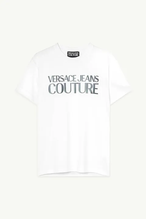 VERSACE JEANS COUTURE Men Logo Thick Petrol T-Shirt in White