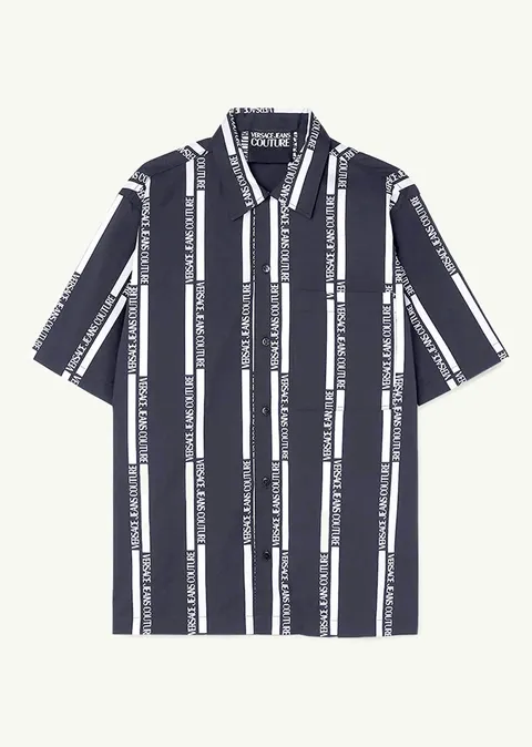 VERSACE JEANS COUTURE Men All Over Lateral Logo Print Shirt in Black/White
