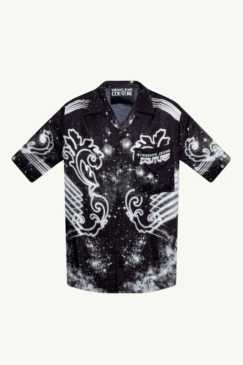 VERSACE JEANS COUTURE Men Galaxy Pattern x Logo Detail Shirt in Black/Grey/White