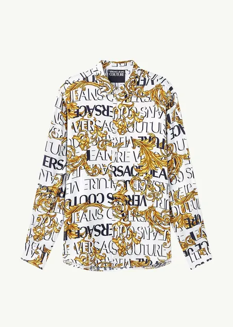 VERSACE JEANS COUTURE Men All Over Couture Print Long Sleeves Shirt in White/Gold Viscose